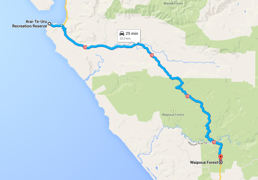 Hokianga to Waipoua Forest Campground Map