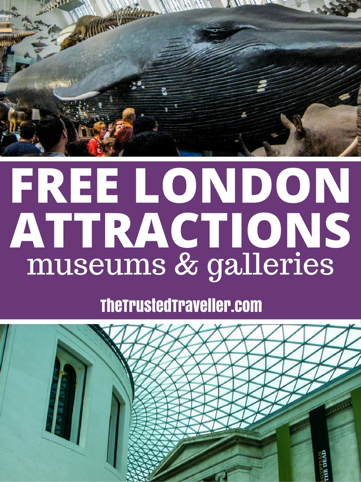 Most of London's museums and galleries are free to enjoy the permenant exhibitions. Visiting these is a great way to save money when visiting London - 30 Free London Attractions - The Trusted Traveller