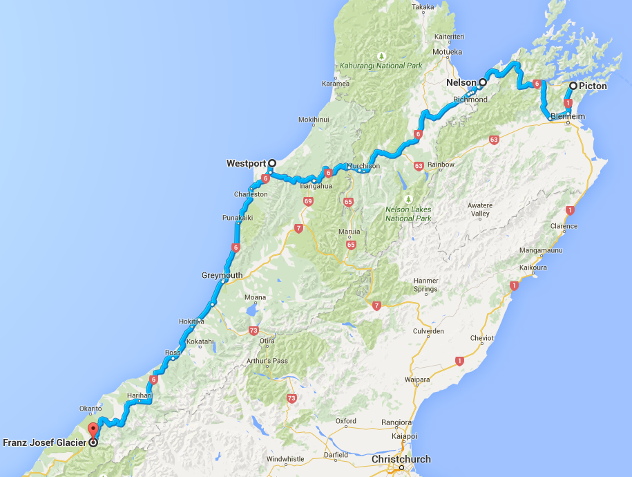 New Zealand South Island Map With Distances