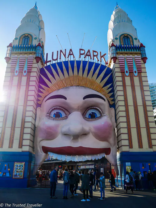 The smiling entrance of Luna Park Sydney