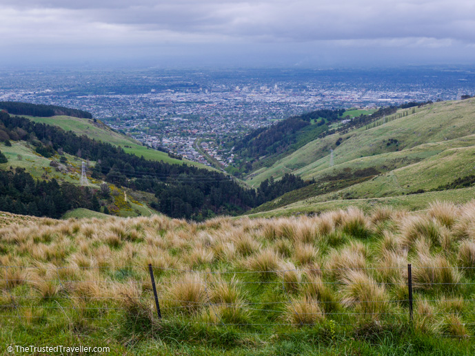 View from the Port Hills looking down over Christchurch - What to See on a Day Trip to Akaroa from Christchurch - The Trusted Traveller