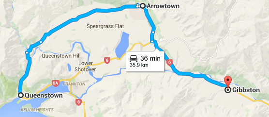 The location of the Gibbston Valley to Queenstown & Arrowtown - A Self Guided Wine Tour of the Gibbston Valley, New Zealand - The Trusted Traveller