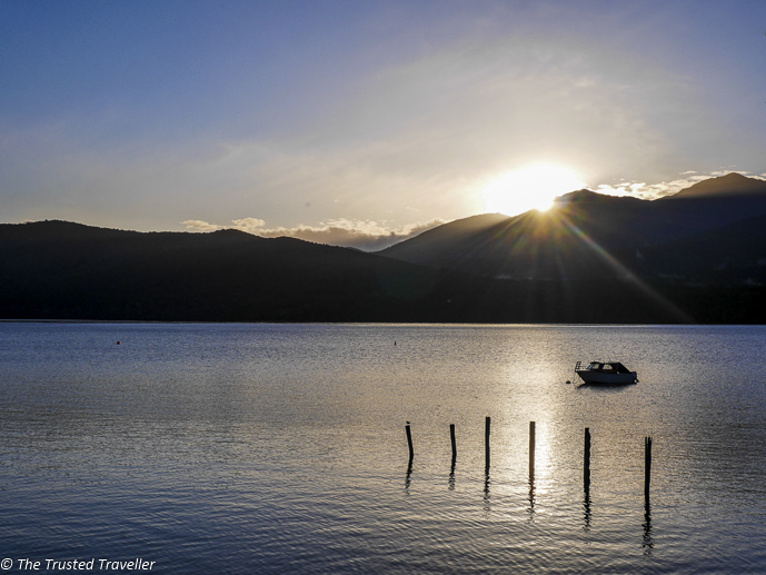 Lake Te Anau at sunset - Two Week New Zealand South Island Road Trip Itinerary - The Trusted Traveller