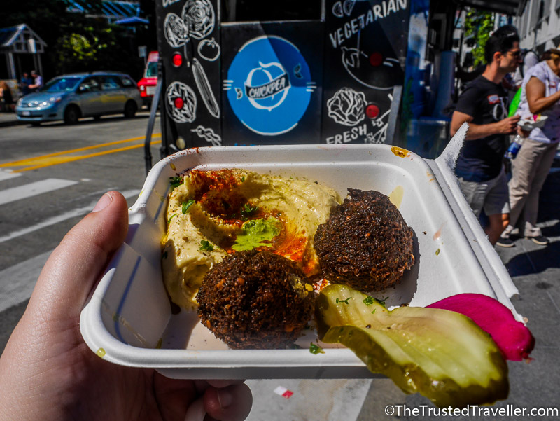 Falafals, hommus and pickles form I Love Chickpea Food Truck - Tasting My Way Through Vancouver's Best Food Trucks - The Trusted Traveller