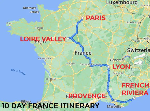 travel itinerary in france