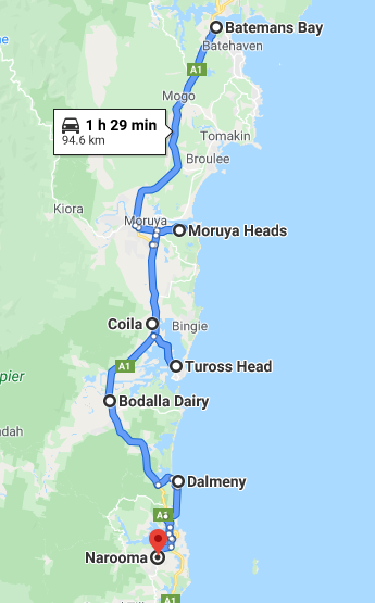 Batemans Bay to Narooma Map - NSW South Coast Road Trip Itinerary - The Trusted Traveller