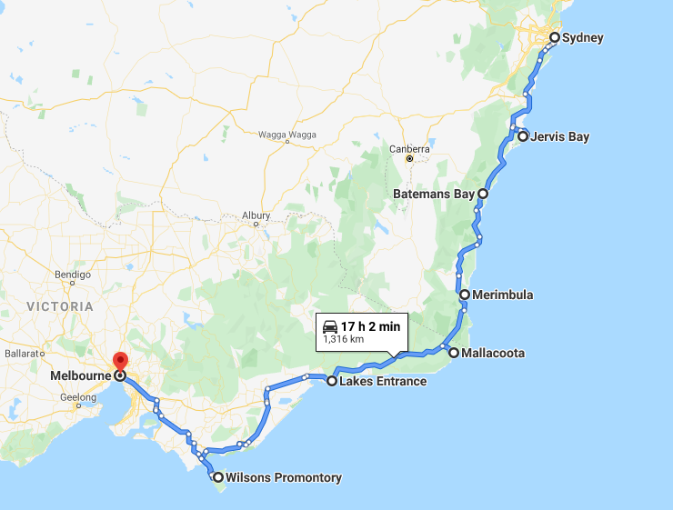 Melbourne To Sydney Drive Map - Tybie Iolanthe